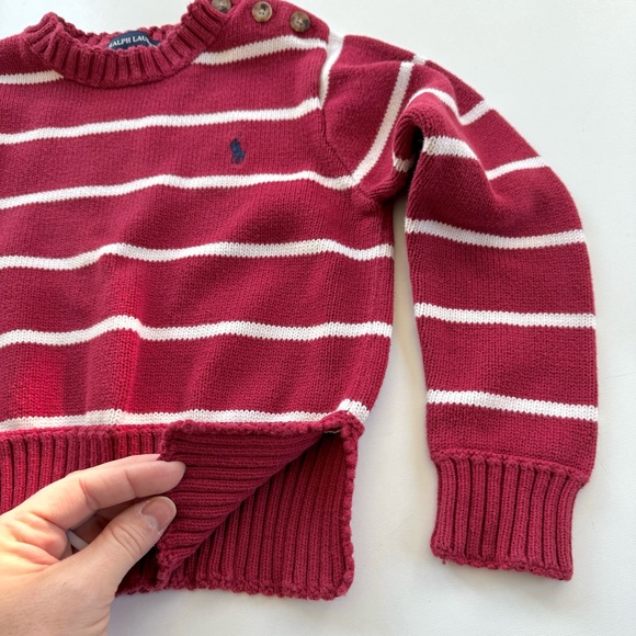 Ralph Lauren Toddler Sweater Red & White Striped w/ Button Accent Sz 6 Cotton - Picture 5 of 8